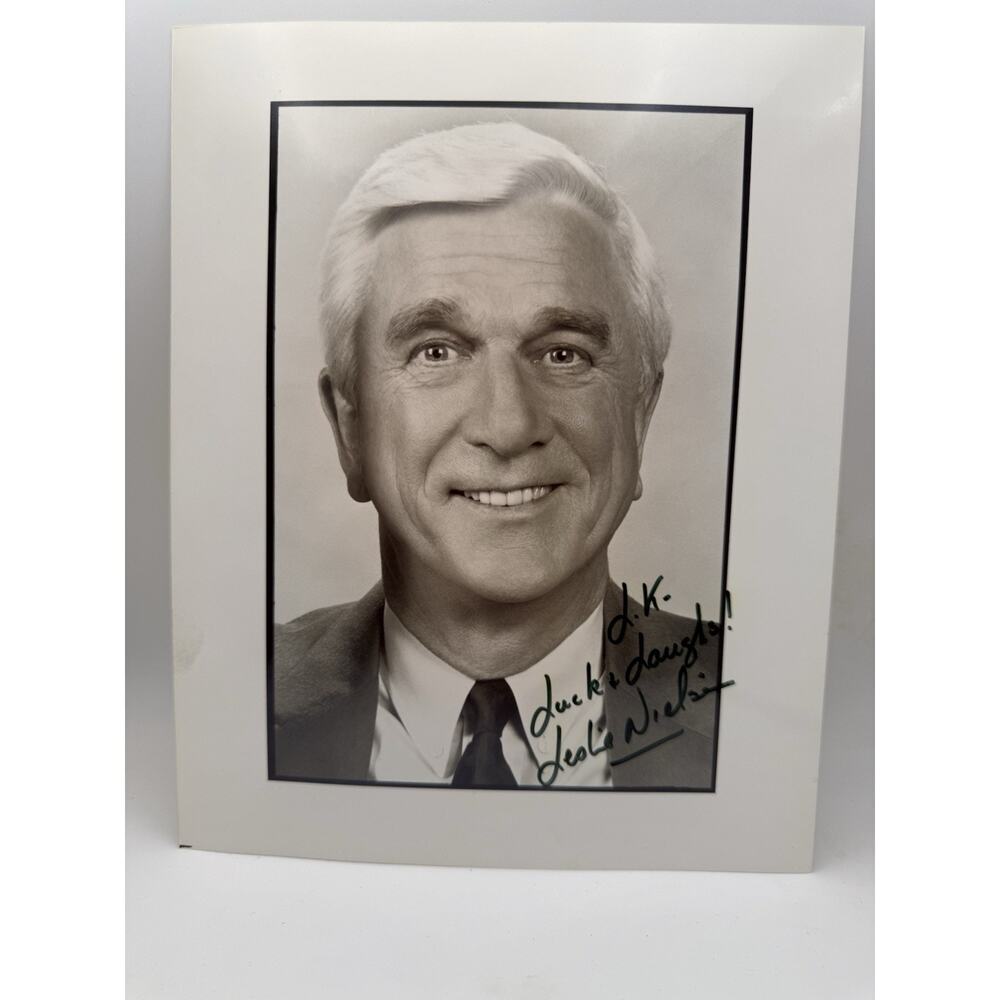 Leslie Nielsen Movie Autograph 8x10 B&W Photo signed